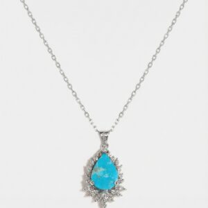 Tear of Anahita, Turquoise and Diamond Pendant/ White gold