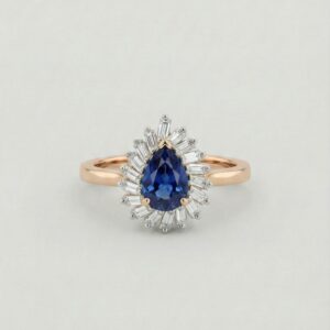 Gohar Pear Cut Sapphire and Baguette Ring , Rose gold