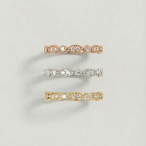 Three Row Diamond Rings, Yellow and white gold