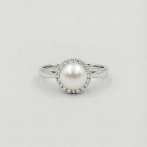 Dore Pearl and Diamond Ring, white gold