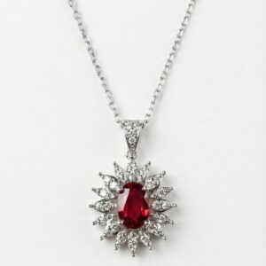 Yaghout Oval Ruby and Diamond pendant, white gold