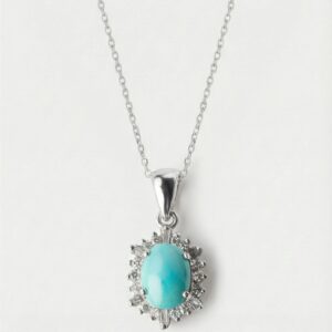 Firoozeh Classic Turquoise and Diamond Pendant, white gold