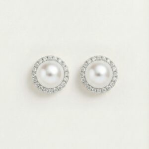 Dore Pearl and diamond Stud Earrings, white gold